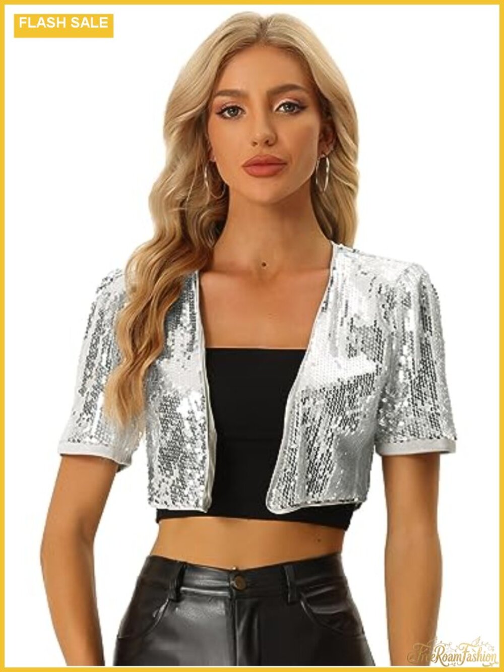 Sequin Cardigan for Women Short Sleeve Crop Bolero Shrug